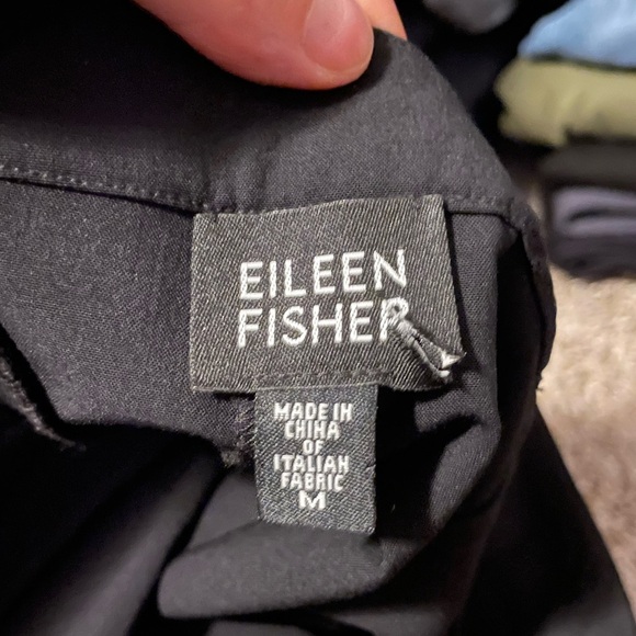 Eileen Fisher Black Tuxedo Style Trouser Pants Virgin Wool Blend Size Medium - Picture 6 of 12